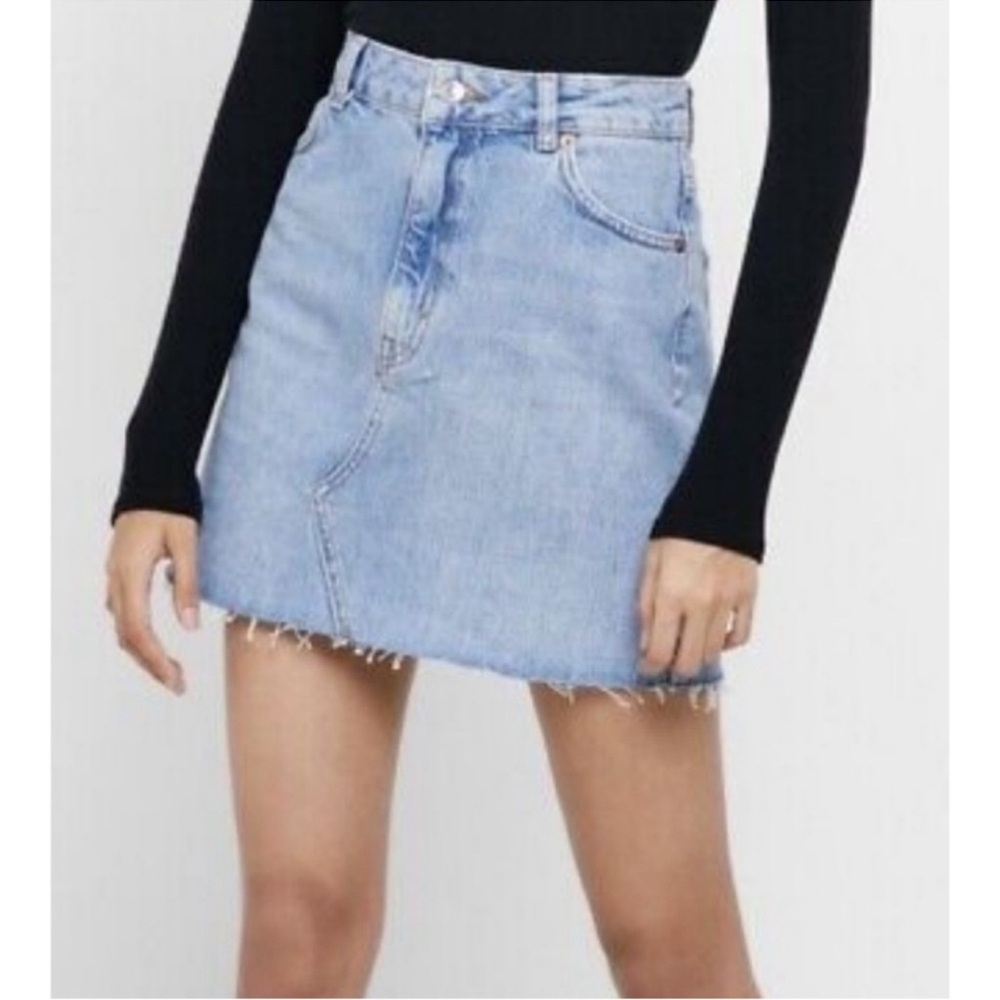 Topshop Frayed Hem Denim Mini Skirt Medium Wash 2